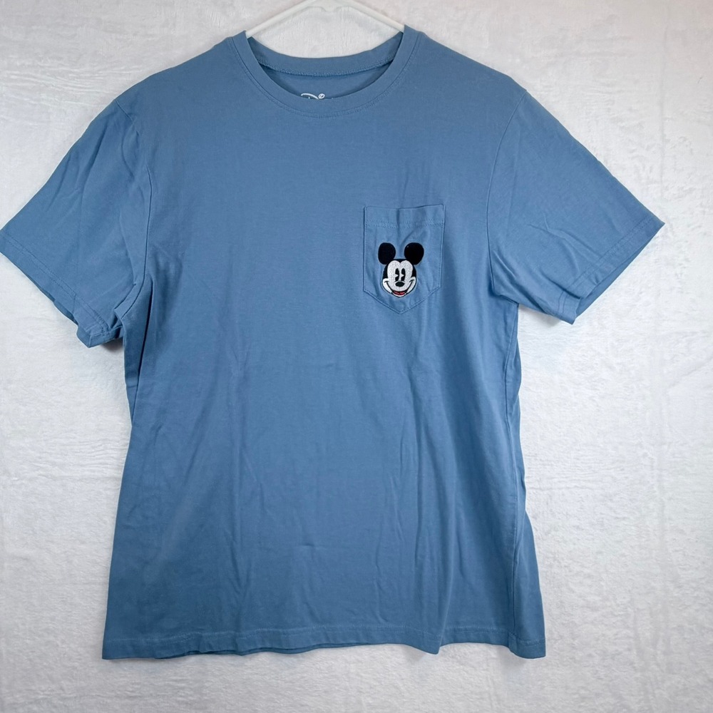 Disney Mickey Mouse Pocket T-Shirt Mens Large Blue Embroidered Short Sleeve Tee
